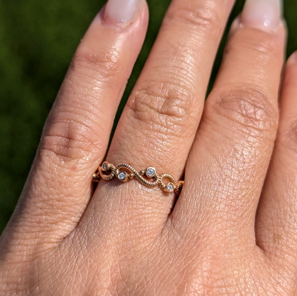 14K Rose Gold Diamond Milgrain Floral Vine Style Band Ring - Picture 7 of 10